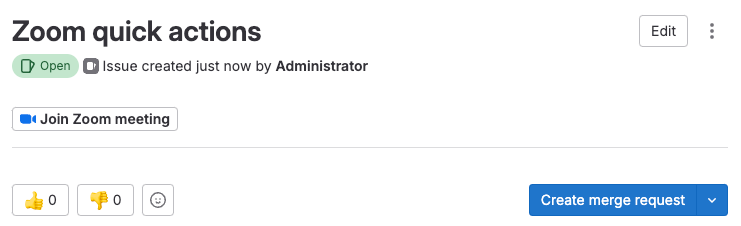 GitLab issue view showing a Join Zoom meeting button